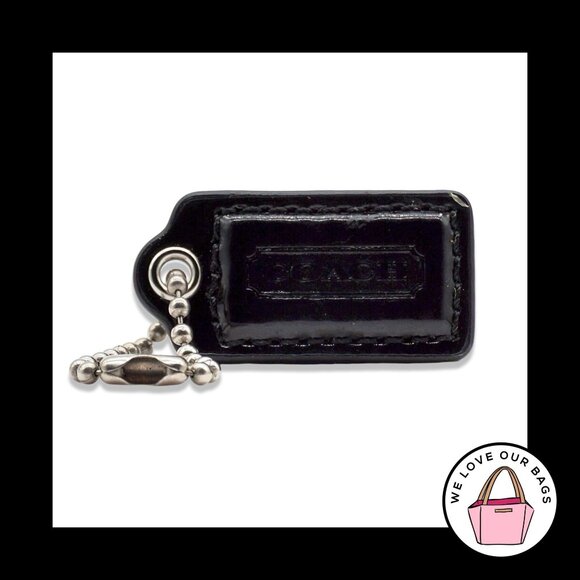 1.5" Small COACH Black Patent Leather Nickel Key Fob Bag Charm Keychain Hang Tag - Picture 1 of 1